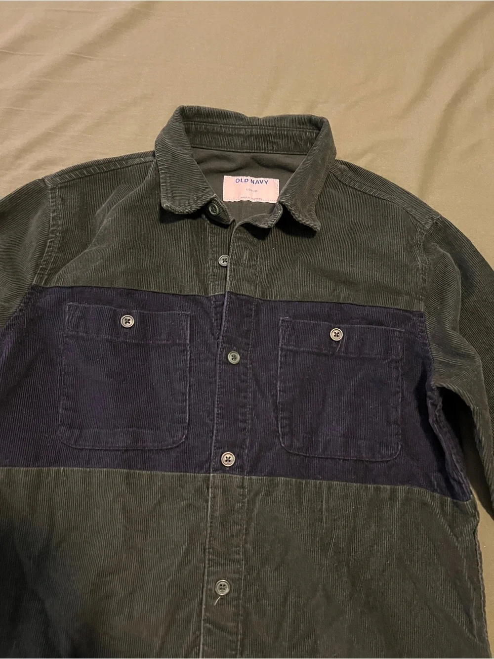 Old Navy Two-Tone Button-Up Shirt - Dark Green & Navy Boy’s Size L 10-12